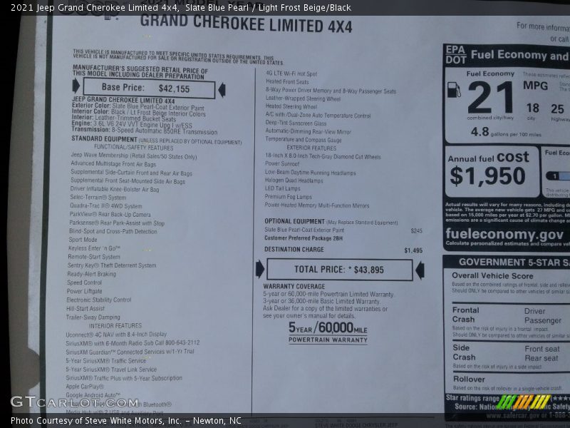  2021 Grand Cherokee Limited 4x4 Window Sticker