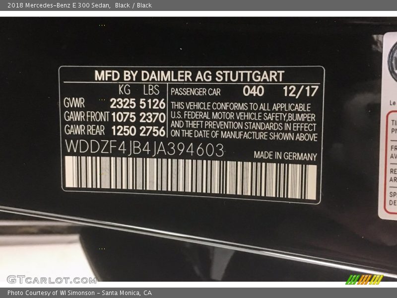 Black / Black 2018 Mercedes-Benz E 300 Sedan