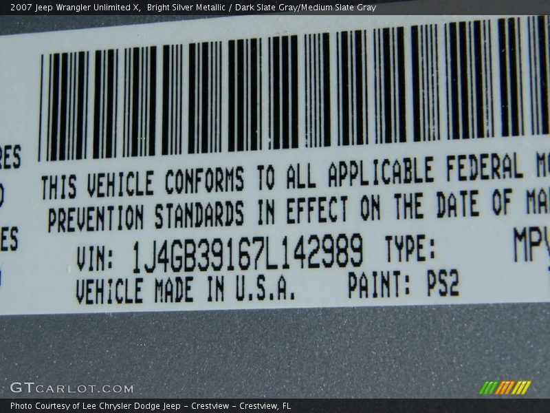 Bright Silver Metallic / Dark Slate Gray/Medium Slate Gray 2007 Jeep Wrangler Unlimited X
