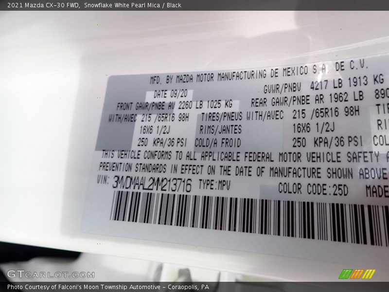 2021 CX-30 FWD Snowflake White Pearl Mica Color Code 25D
