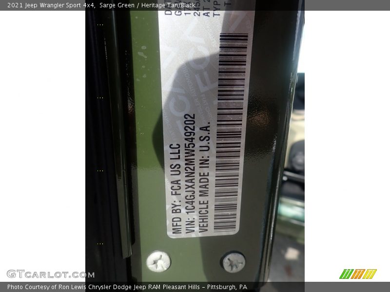 Sarge Green / Heritage Tan/Black 2021 Jeep Wrangler Sport 4x4