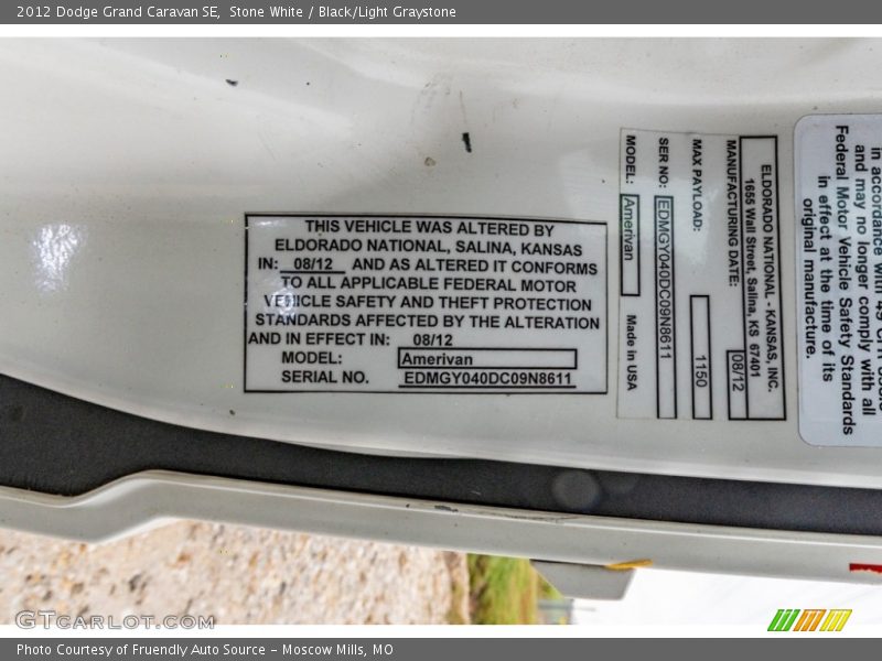 Stone White / Black/Light Graystone 2012 Dodge Grand Caravan SE