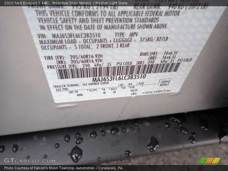 Moondust Silver Metallic / Medium Light Stone 2020 Ford EcoSport S 4WD