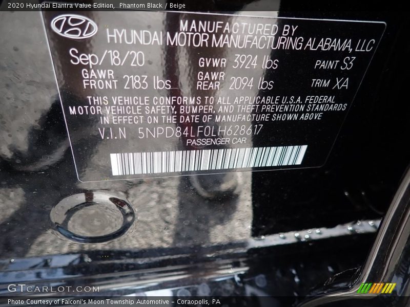 Phantom Black / Beige 2020 Hyundai Elantra Value Edition