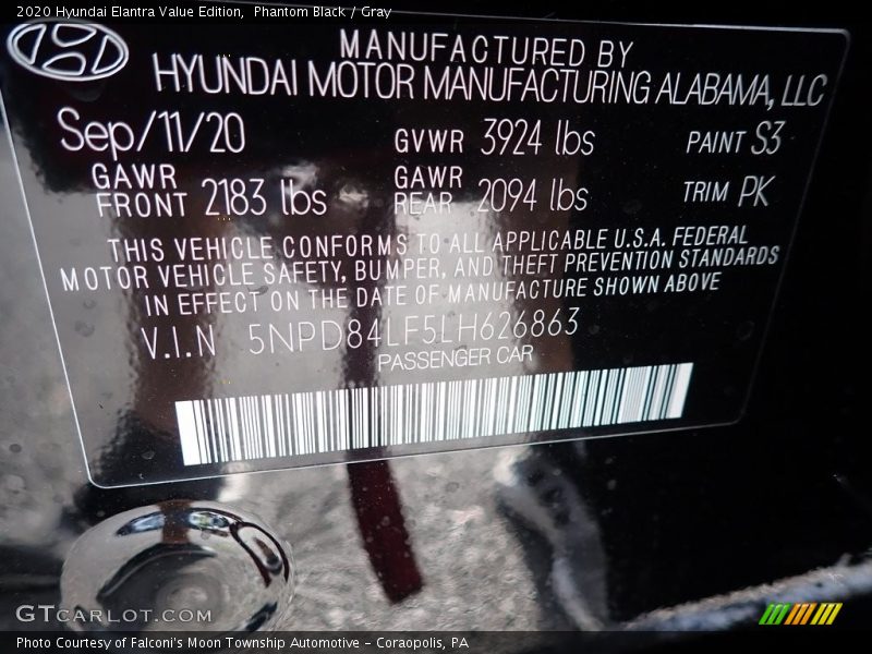 Phantom Black / Gray 2020 Hyundai Elantra Value Edition