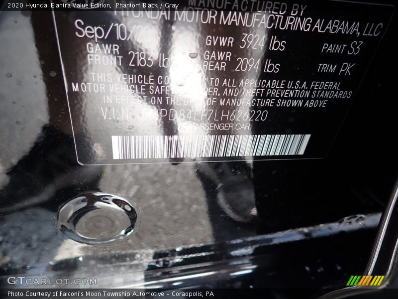 Phantom Black / Gray 2020 Hyundai Elantra Value Edition