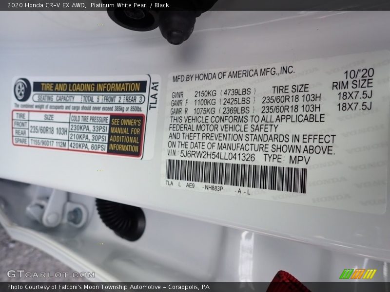Platinum White Pearl / Black 2020 Honda CR-V EX AWD