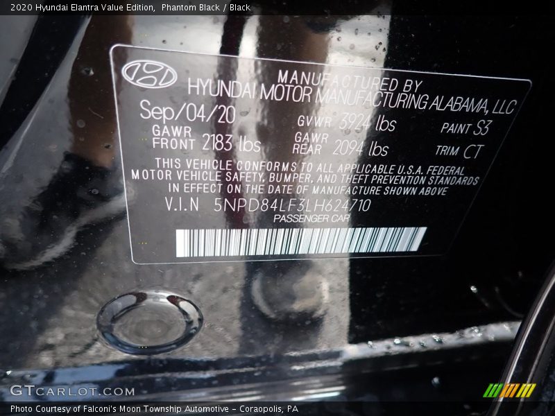 Phantom Black / Black 2020 Hyundai Elantra Value Edition