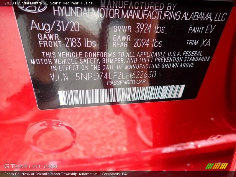 Scarlet Red Pearl / Beige 2020 Hyundai Elantra SE