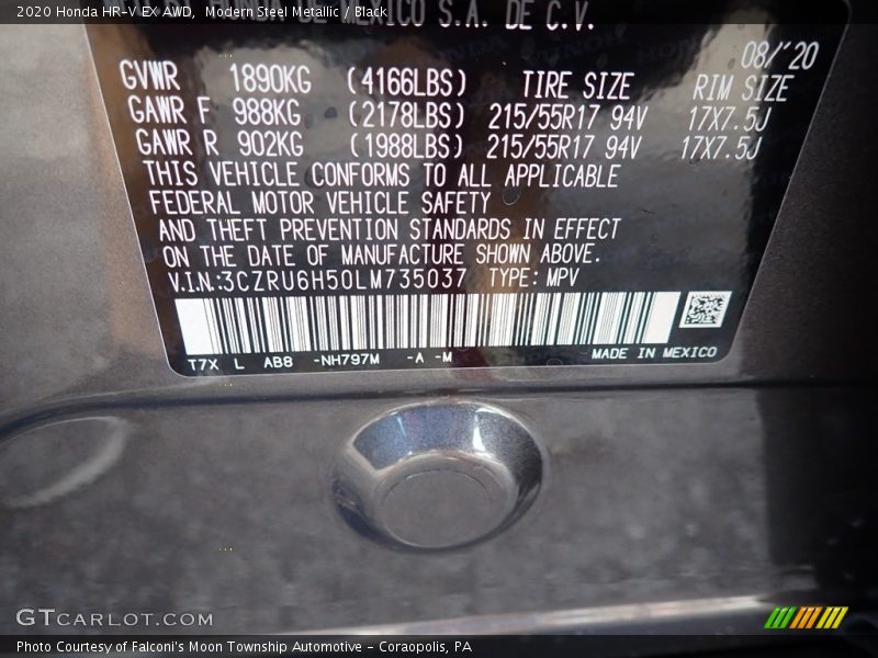 Modern Steel Metallic / Black 2020 Honda HR-V EX AWD