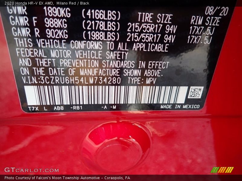 2020 HR-V EX AWD Milano Red Color Code R81