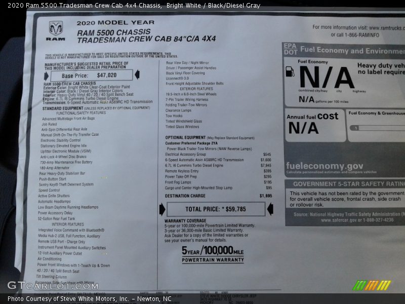 Bright White / Black/Diesel Gray 2020 Ram 5500 Tradesman Crew Cab 4x4 Chassis