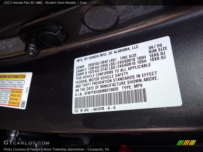 Modern Steel Metallic / Gray 2021 Honda Pilot EX AWD