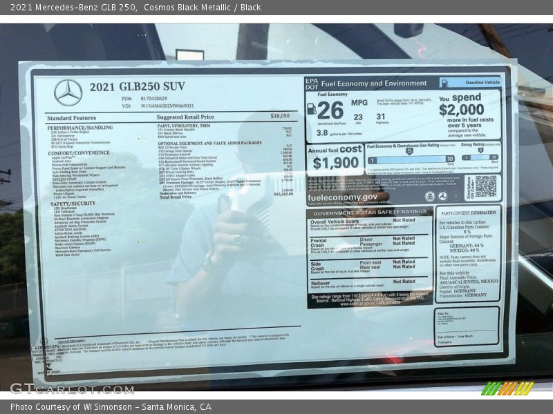  2021 GLB 250 Window Sticker