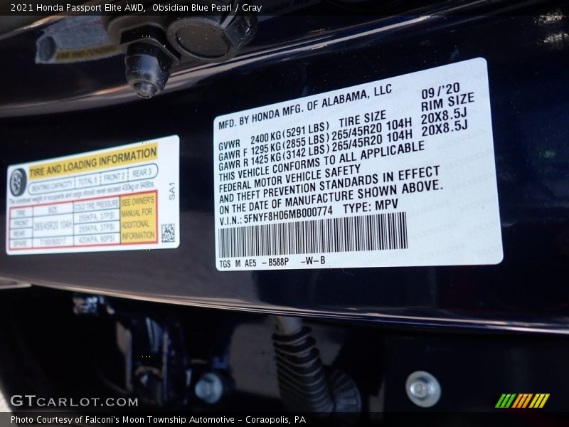 2021 Passport Elite AWD Obsidian Blue Pearl Color Code B588P