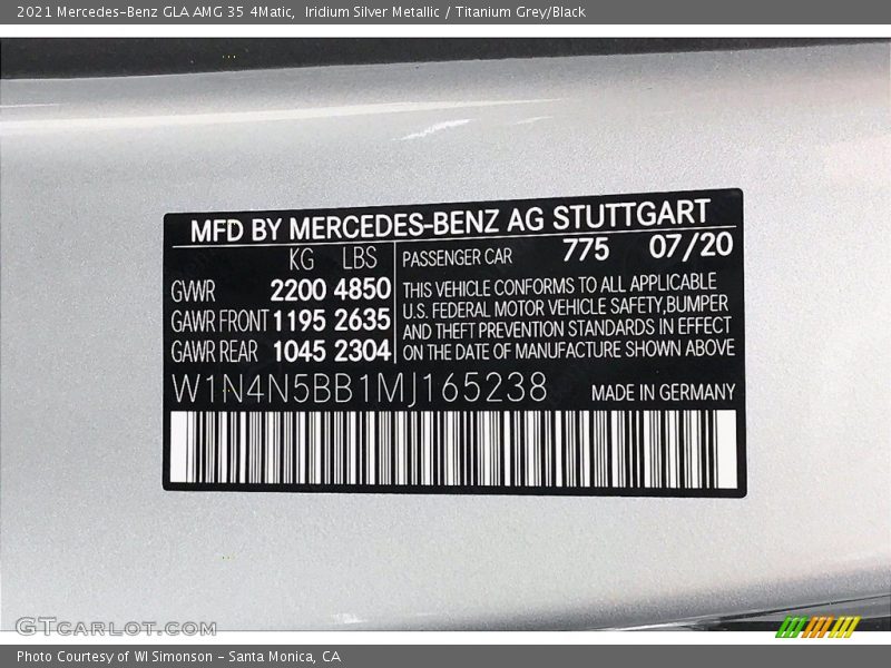 2021 GLA AMG 35 4Matic Iridium Silver Metallic Color Code 775