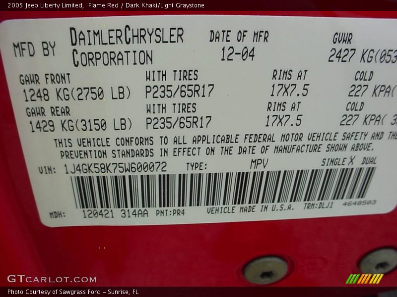 Flame Red / Dark Khaki/Light Graystone 2005 Jeep Liberty Limited