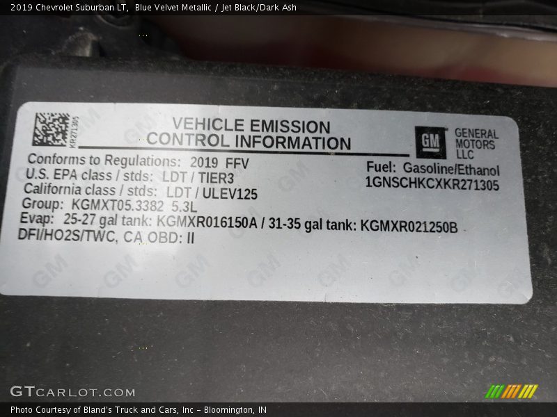 Blue Velvet Metallic / Jet Black/Dark Ash 2019 Chevrolet Suburban LT