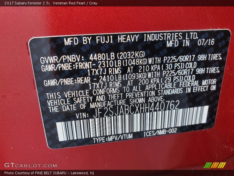 Venetian Red Pearl / Gray 2017 Subaru Forester 2.5i