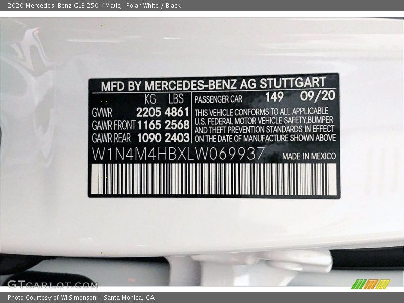 Polar White / Black 2020 Mercedes-Benz GLB 250 4Matic