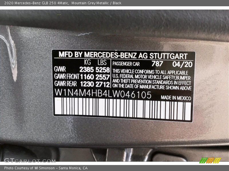 Mountain Grey Metallic / Black 2020 Mercedes-Benz GLB 250 4Matic
