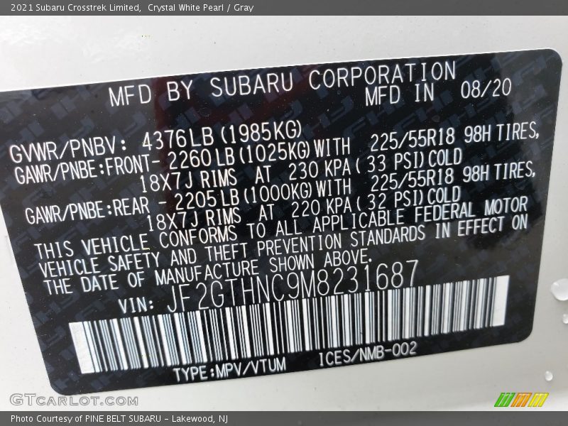 Crystal White Pearl / Gray 2021 Subaru Crosstrek Limited