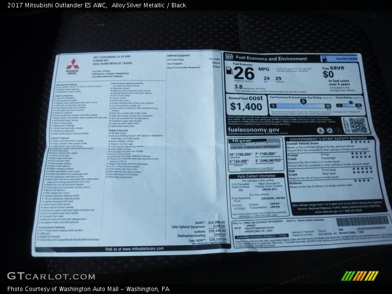  2017 Outlander ES AWC Window Sticker