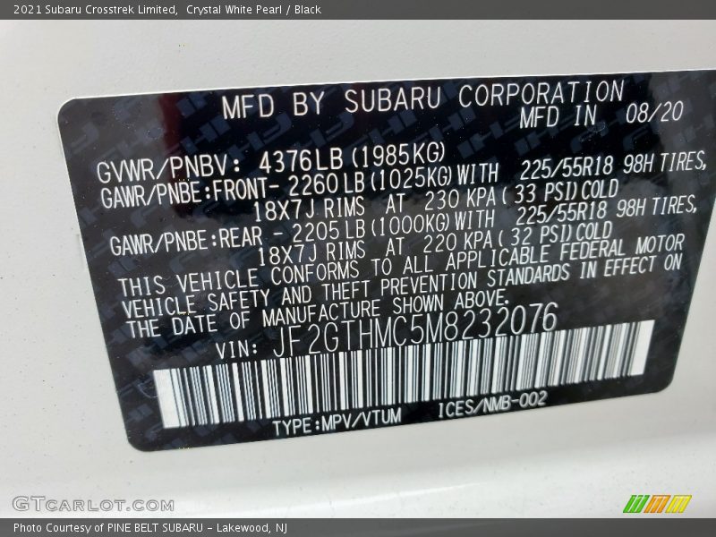 Crystal White Pearl / Black 2021 Subaru Crosstrek Limited