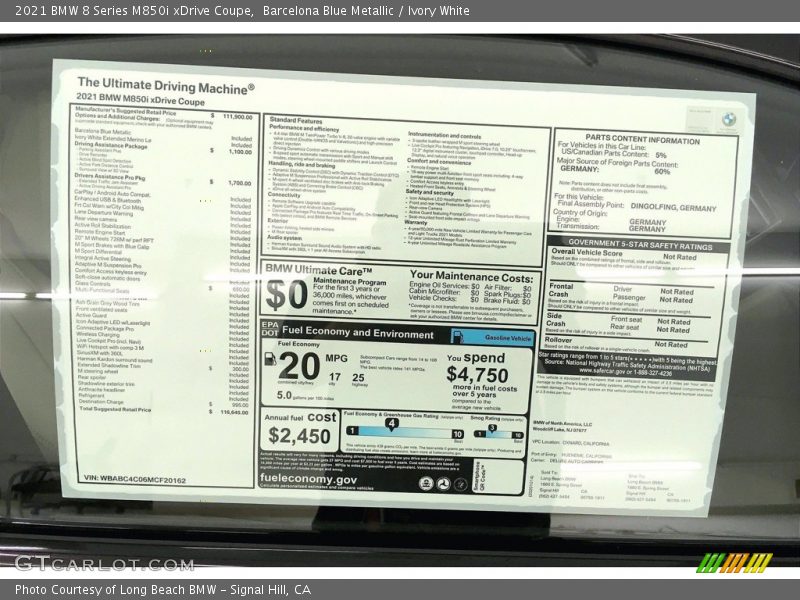  2021 8 Series M850i xDrive Coupe Window Sticker