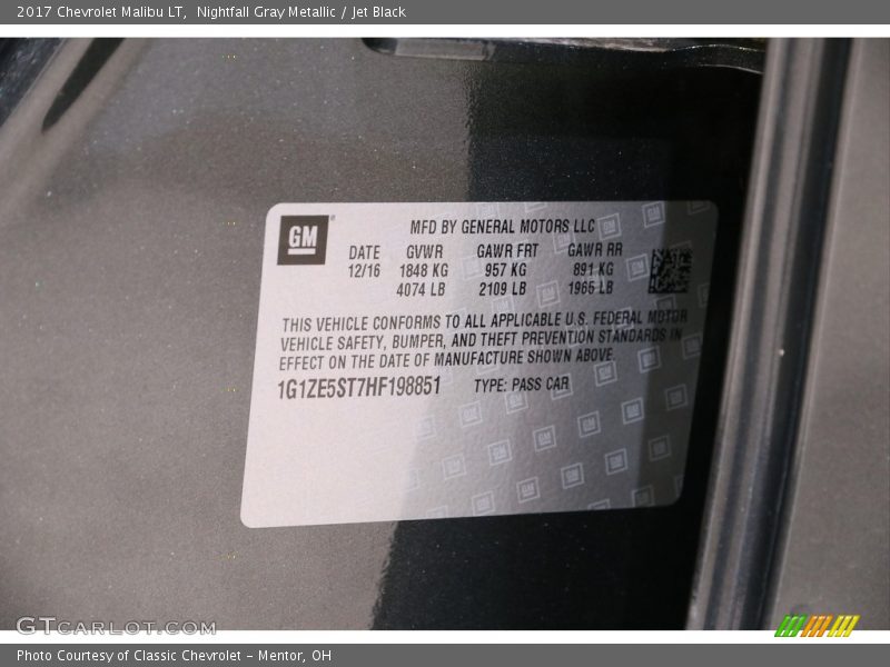 Nightfall Gray Metallic / Jet Black 2017 Chevrolet Malibu LT