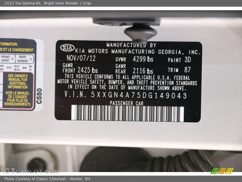 Bright Silver Metallic / Gray 2013 Kia Optima EX