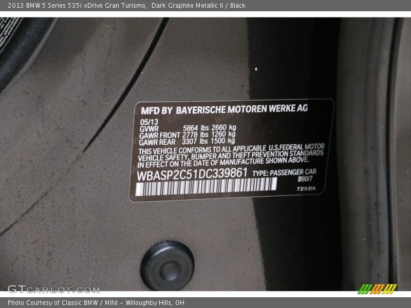 Dark Graphite Metallic II / Black 2013 BMW 5 Series 535i xDrive Gran Turismo