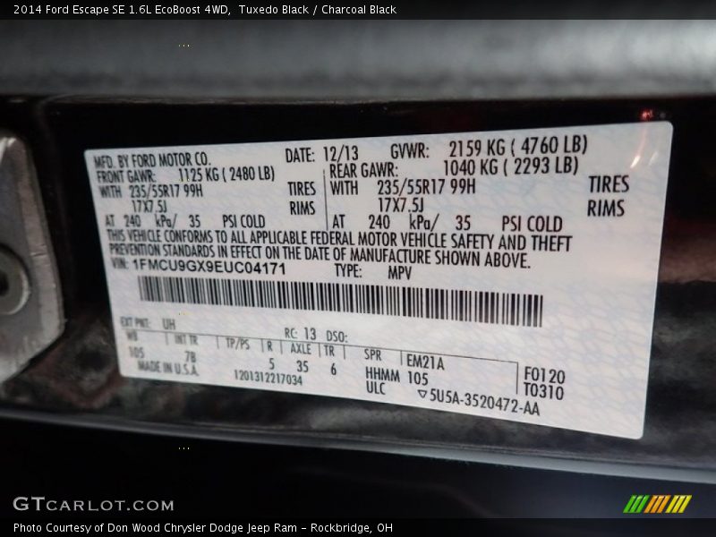 Tuxedo Black / Charcoal Black 2014 Ford Escape SE 1.6L EcoBoost 4WD