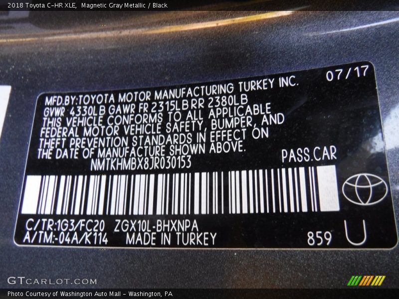 Magnetic Gray Metallic / Black 2018 Toyota C-HR XLE