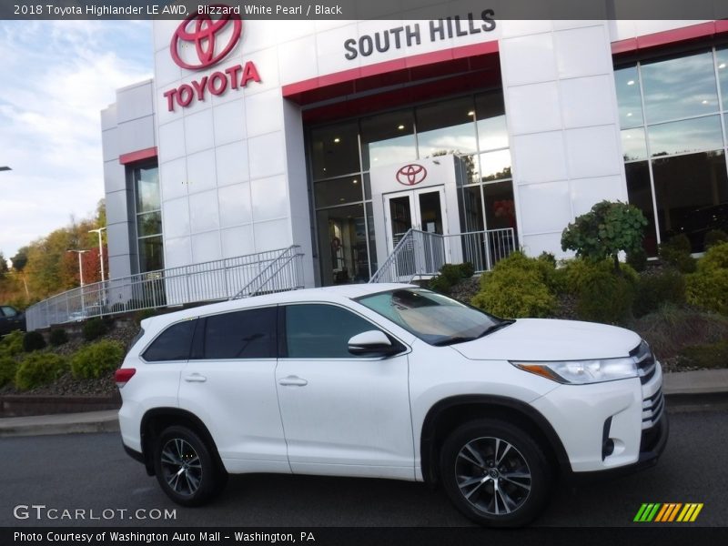 Blizzard White Pearl / Black 2018 Toyota Highlander LE AWD