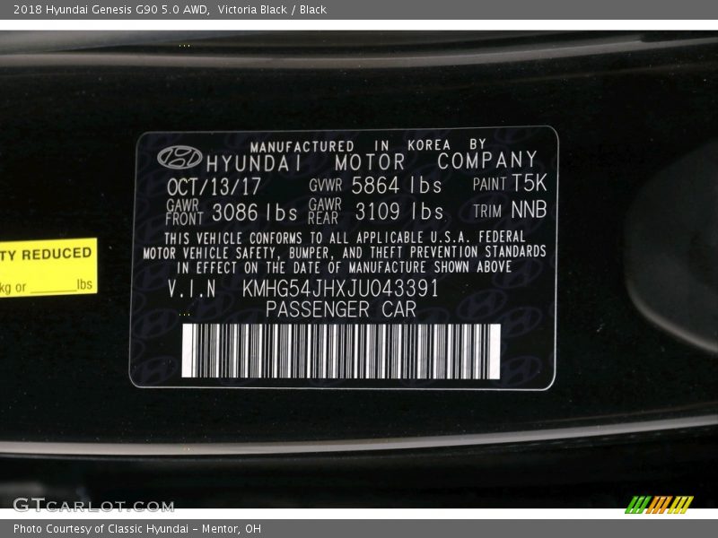 Victoria Black / Black 2018 Hyundai Genesis G90 5.0 AWD