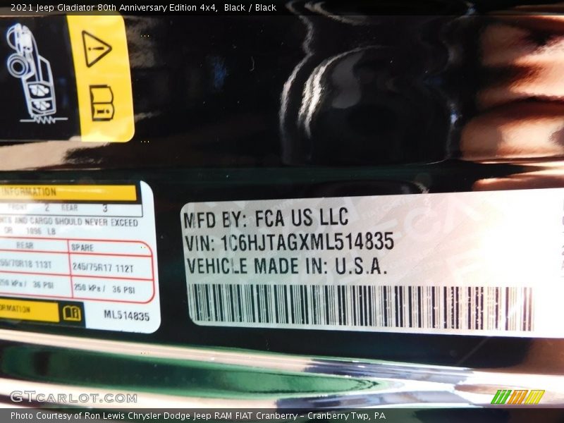 Black / Black 2021 Jeep Gladiator 80th Anniversary Edition 4x4