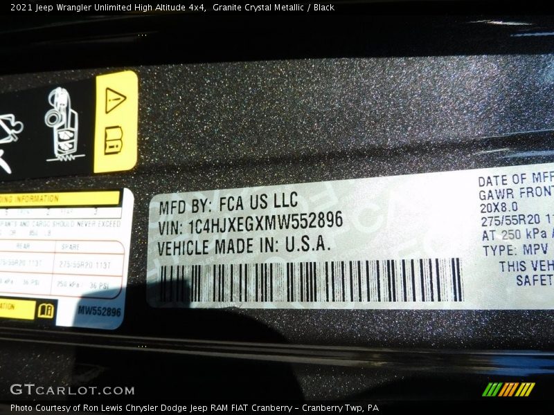 Granite Crystal Metallic / Black 2021 Jeep Wrangler Unlimited High Altitude 4x4
