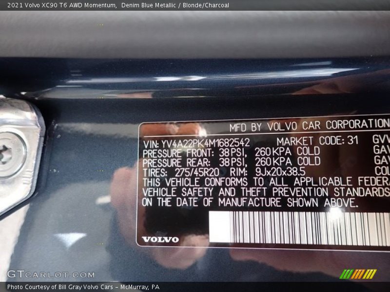 Denim Blue Metallic / Blonde/Charcoal 2021 Volvo XC90 T6 AWD Momentum
