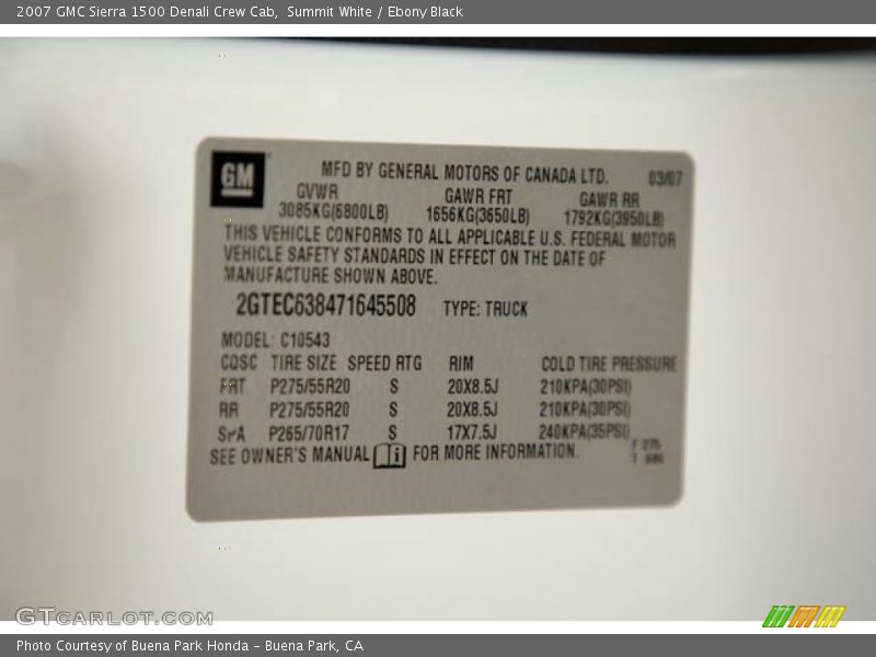 Summit White / Ebony Black 2007 GMC Sierra 1500 Denali Crew Cab