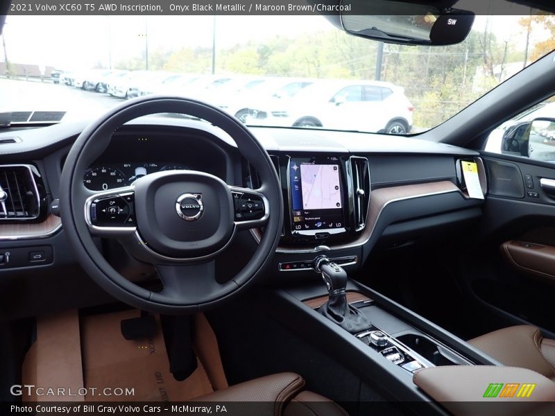 Onyx Black Metallic / Maroon Brown/Charcoal 2021 Volvo XC60 T5 AWD Inscription