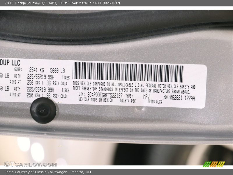 2015 Journey R/T AWD Billet Silver Metallic Color Code PSC