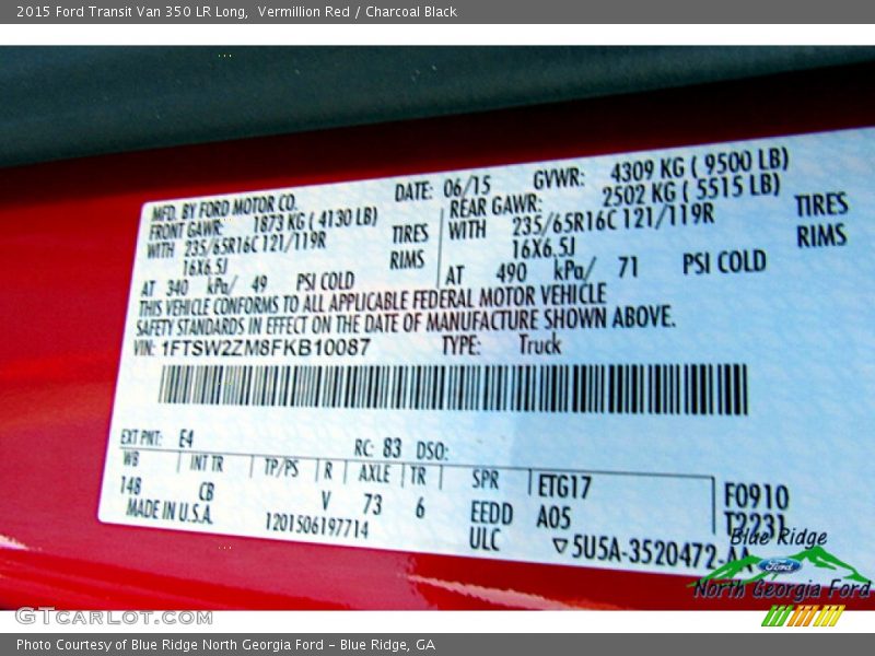2015 Transit Van 350 LR Long Vermillion Red Color Code E4