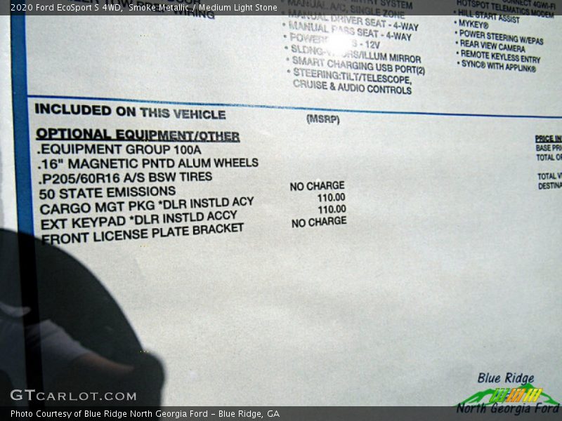 Smoke Metallic / Medium Light Stone 2020 Ford EcoSport S 4WD