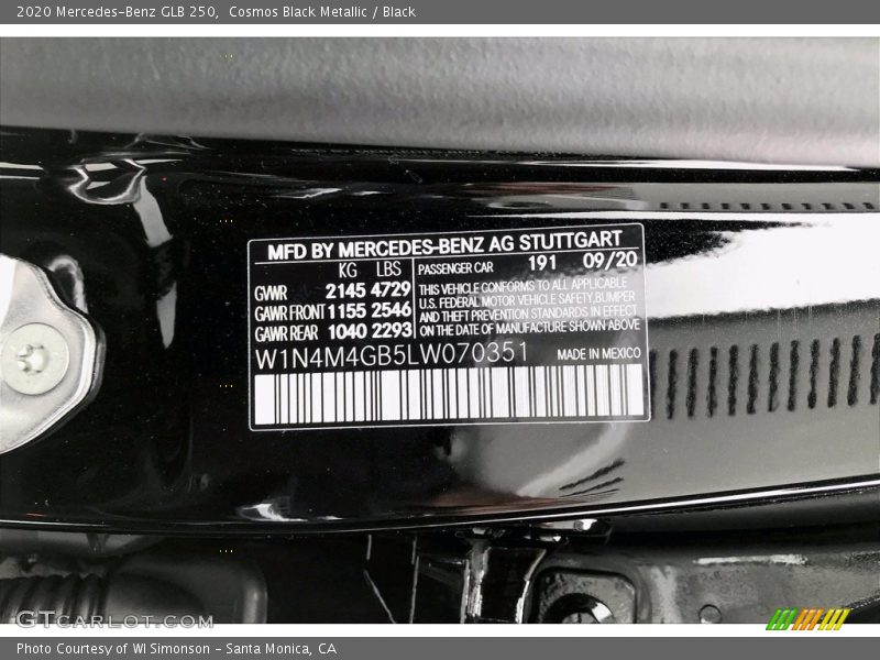 Cosmos Black Metallic / Black 2020 Mercedes-Benz GLB 250