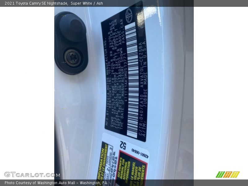 Super White / Ash 2021 Toyota Camry SE Nightshade