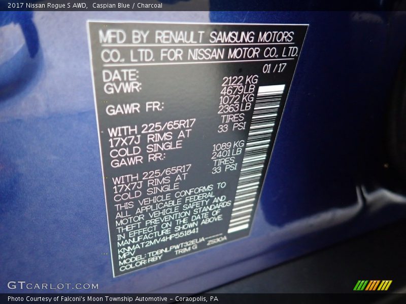 Caspian Blue / Charcoal 2017 Nissan Rogue S AWD