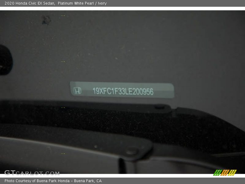 Platinum White Pearl / Ivory 2020 Honda Civic EX Sedan