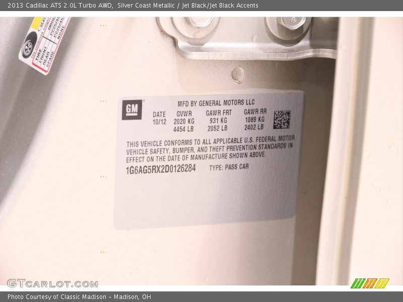 Silver Coast Metallic / Jet Black/Jet Black Accents 2013 Cadillac ATS 2.0L Turbo AWD