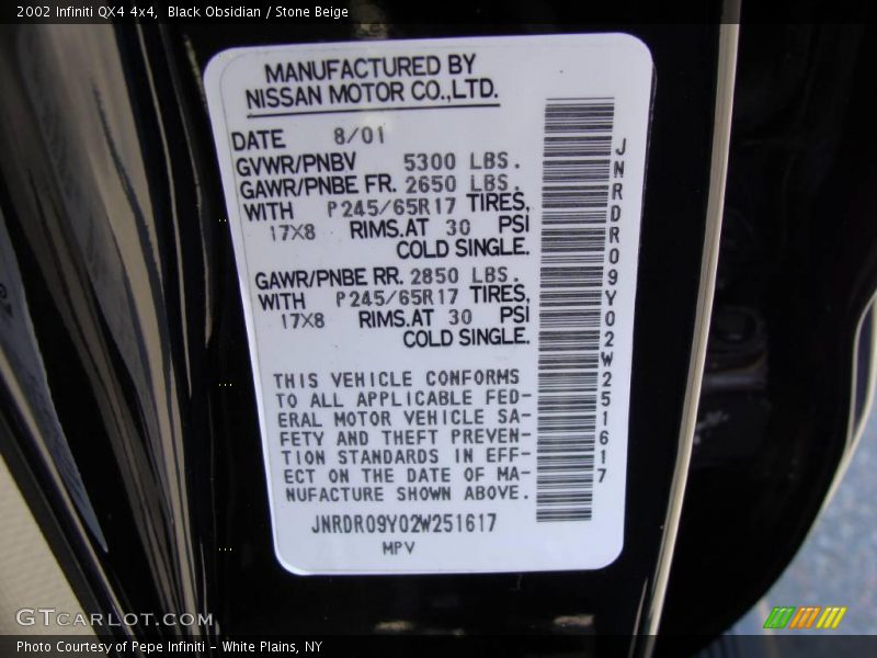 Black Obsidian / Stone Beige 2002 Infiniti QX4 4x4